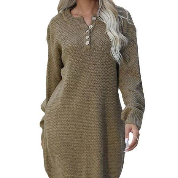 Damen Strickkleid Knopfleiste Lässiger Schnitt Norvielle