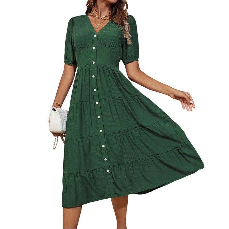 Damen Midikleid Knopfverschluss Voluminöser Rock Norvielle