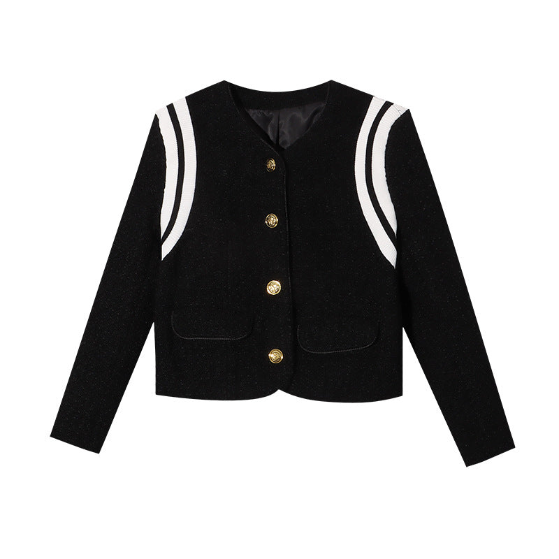 Damen Bouclé-Jacke mit goldenen Knöpfen Streifen