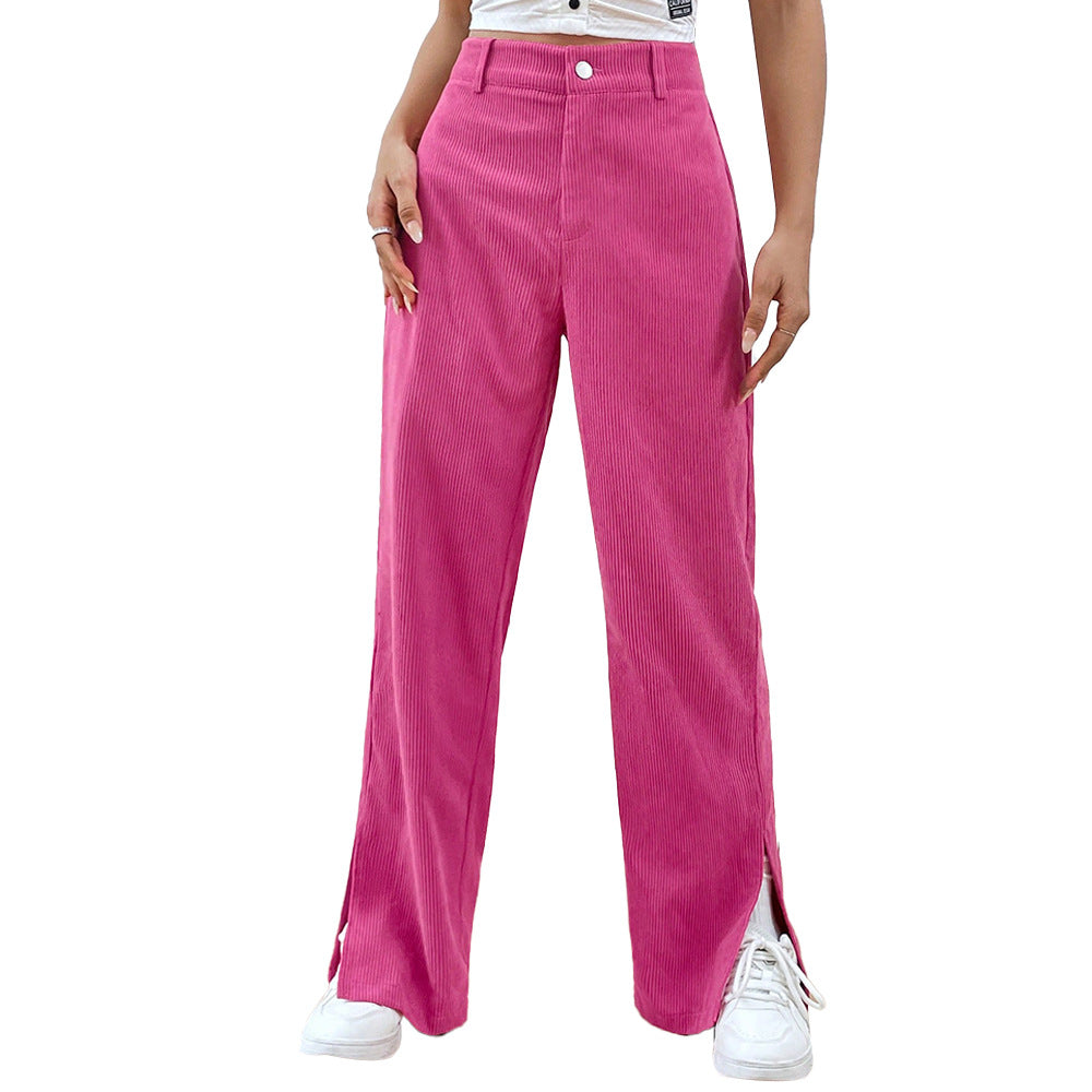 Damen Cordhose Weite Bein Elegant Schlitz