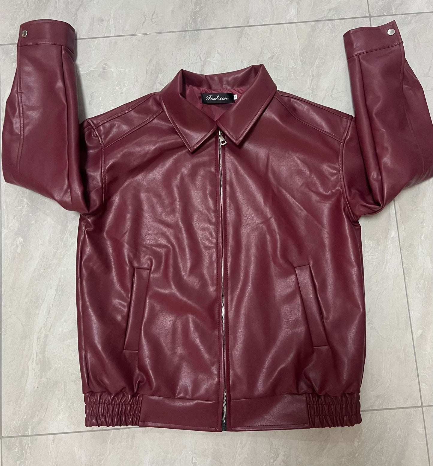 Damen Lederjacke Lässig Großer Kragen