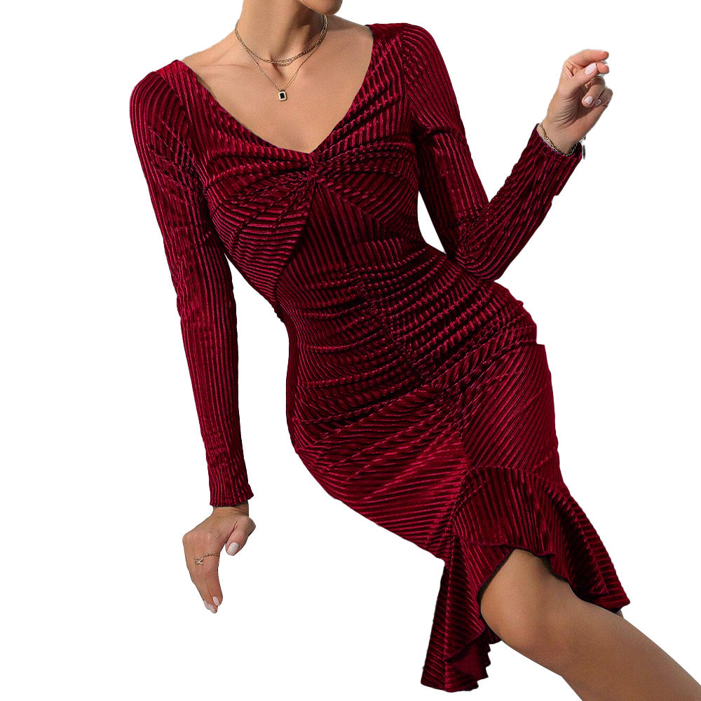 Damen Maxikleid mit Rüschendetails und figurbetontem Schnitt