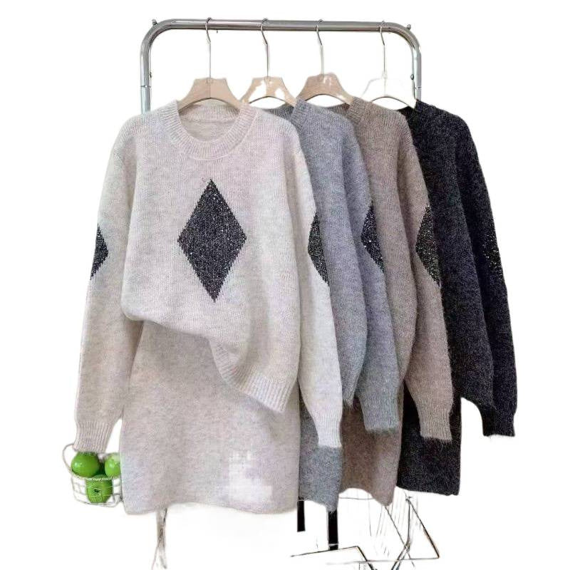 Damen Strickpullover Diamantmuster Gemütlich Norvielle