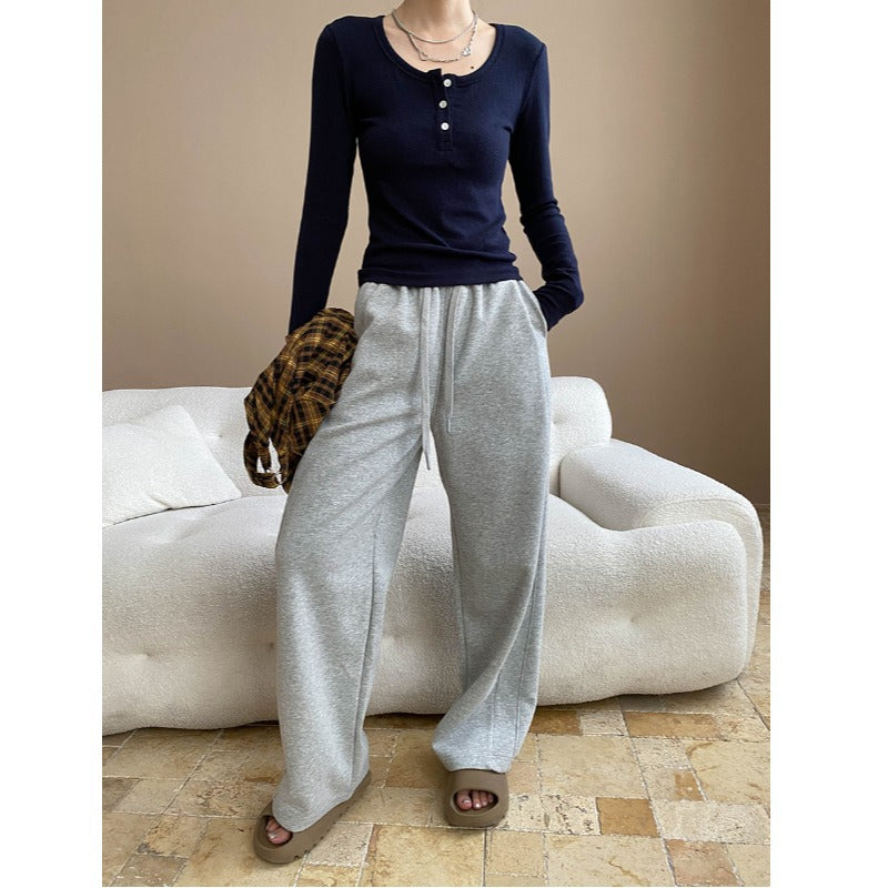 Damen Sweatpants Weites Bein Elastischer Bund