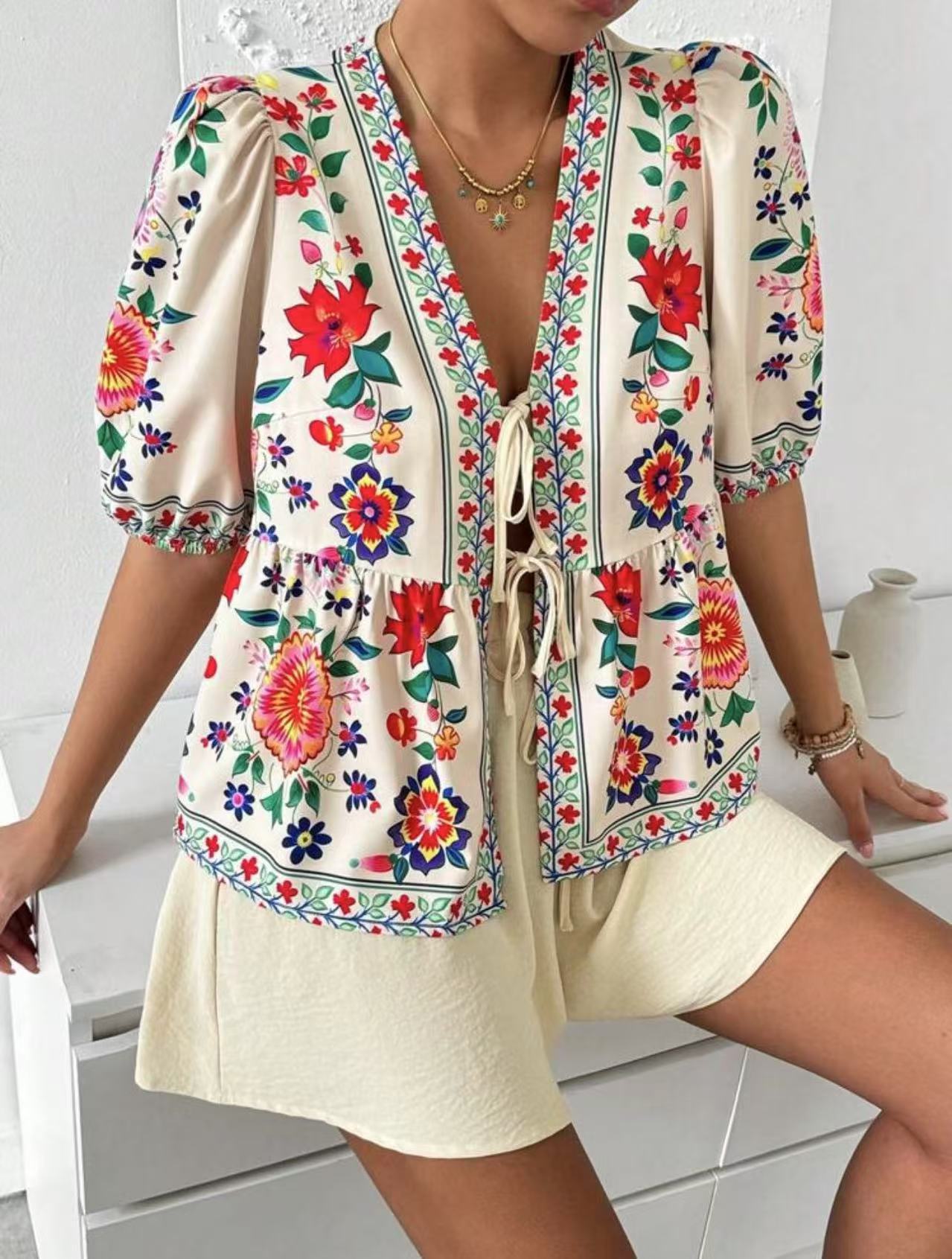 Damen Blusenshirt Blumenmuster Locker Norvielle