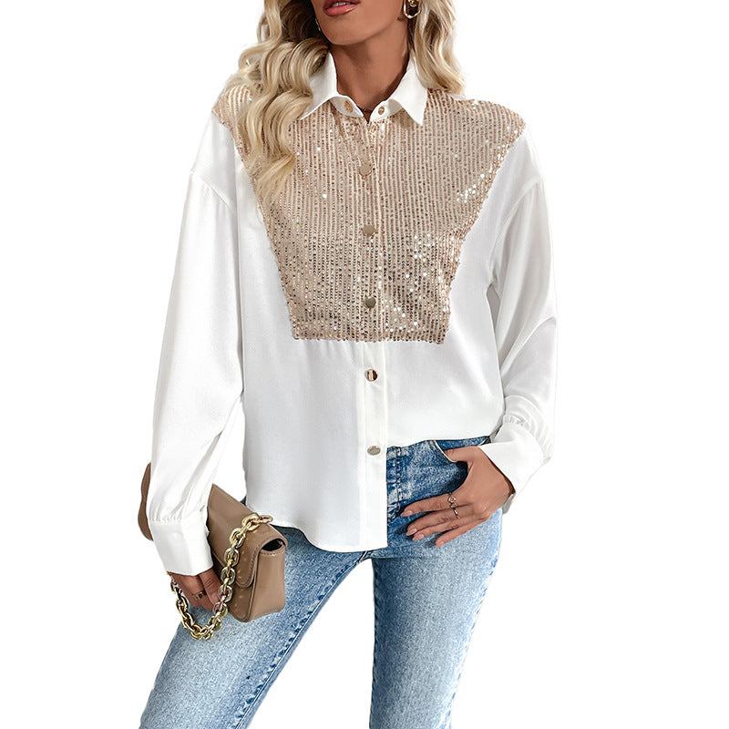 Damen Bluse mit Pailletten Klassischer Kragen Norvielle