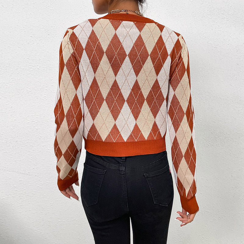 Damen Strickpullover Rautenmuster Lässiger Schnitt Norvielle