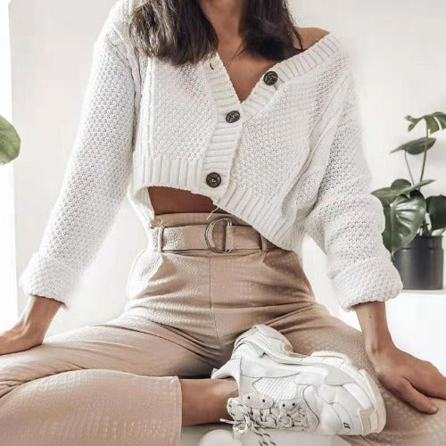 Damen Cropped Strickjacke Knöpfe Norvielle