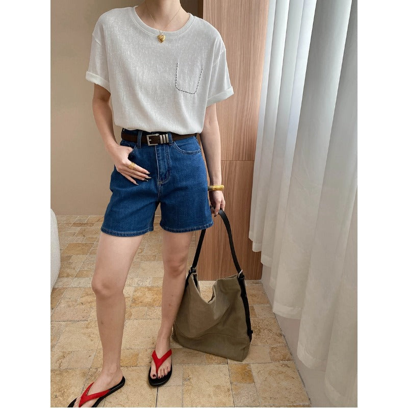 Damen Denim-Shorts Hochtaillen Bequem