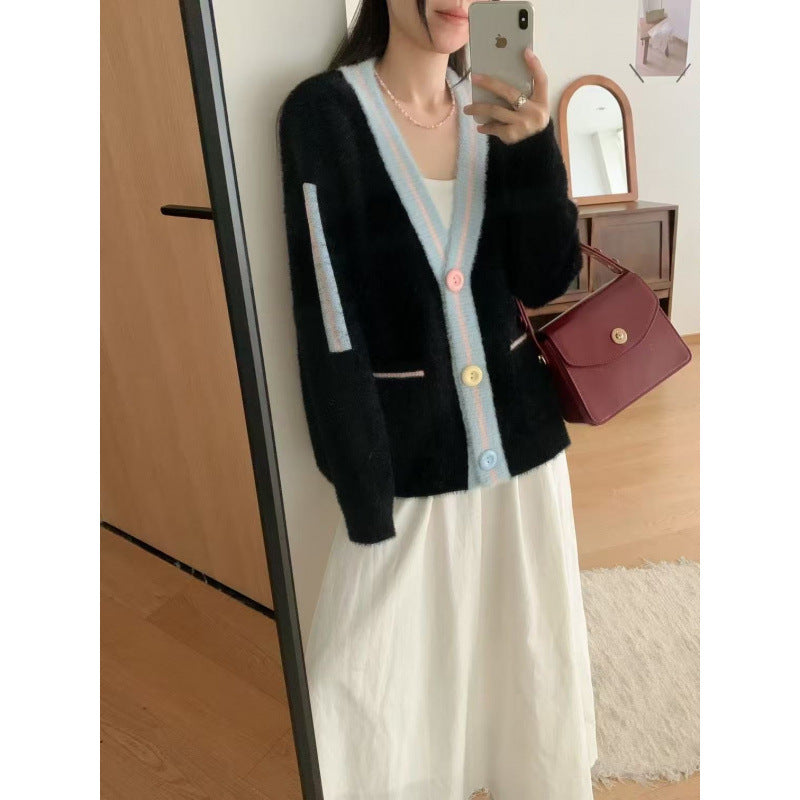 Damen Cardigan Bunt Knöpfe Taschen Norvielle