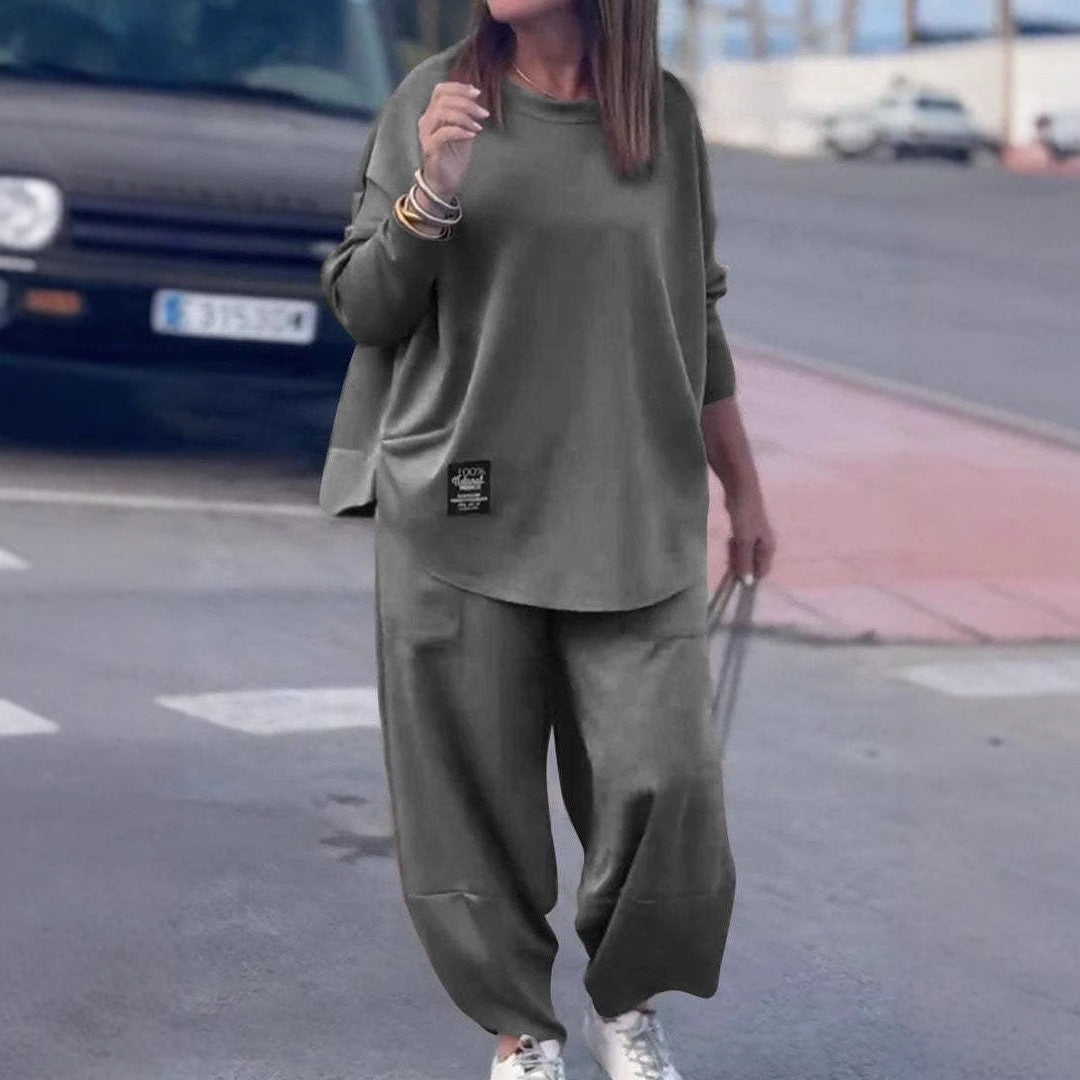 Damen Wohlfühl-Set Oversized Oberteil Bequeme Hose Norvielle