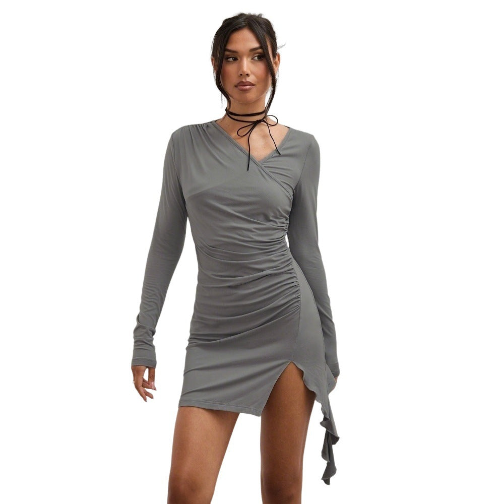 Damen Wickelminikleid Raffung Asymmetrisch Norvielle