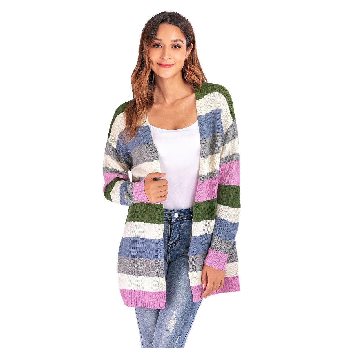 Damen Strickcardigan Lässig Streifen Muster Norvielle