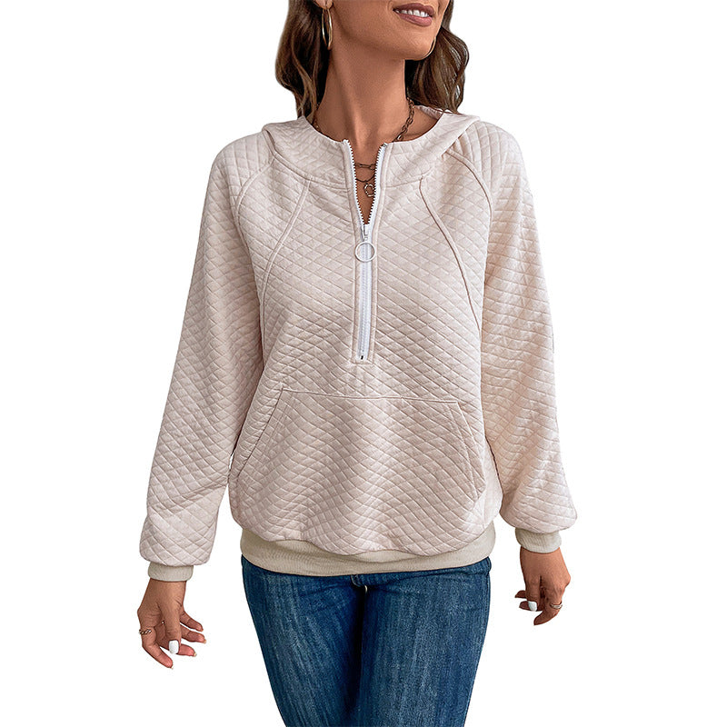 Damen Sweatpullover Reißverschluss Piqué-Muster Norvielle