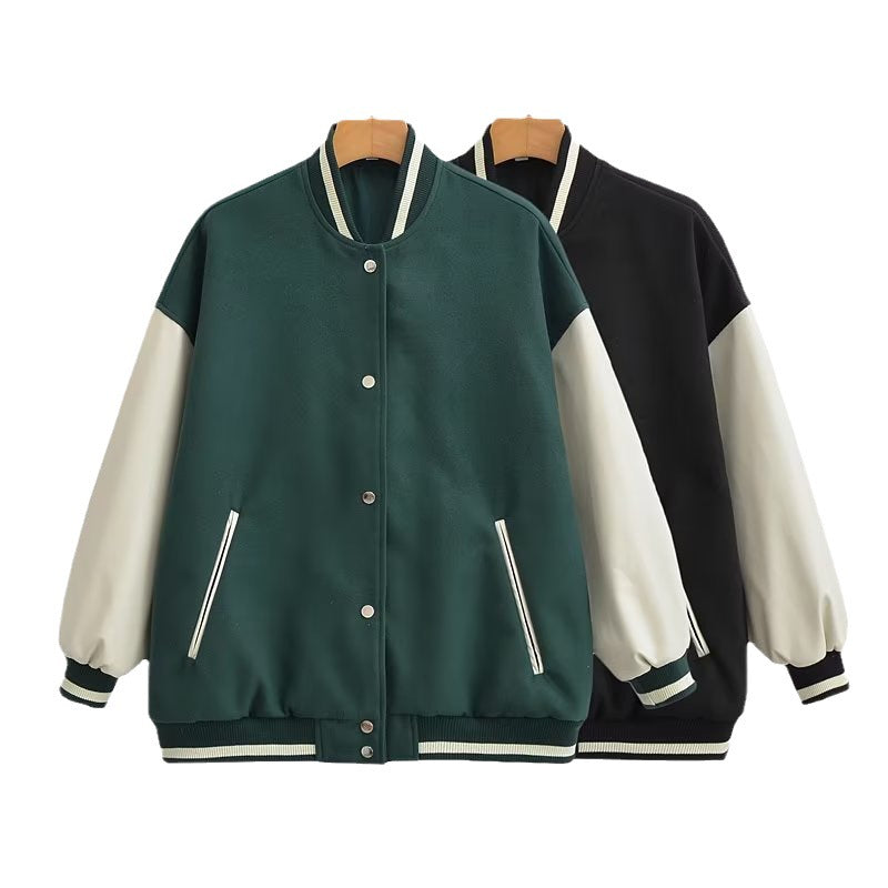 Damen Collegejacke Kontrastärmel Praktische Taschen