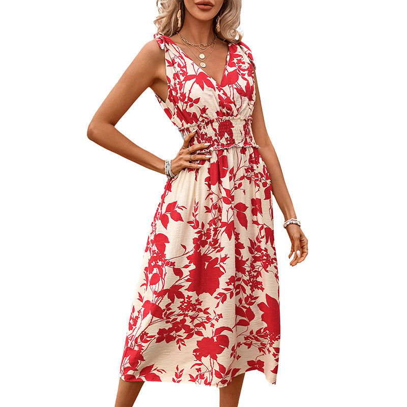 Damen Midi-Kleid Florales Design Rüschen Details