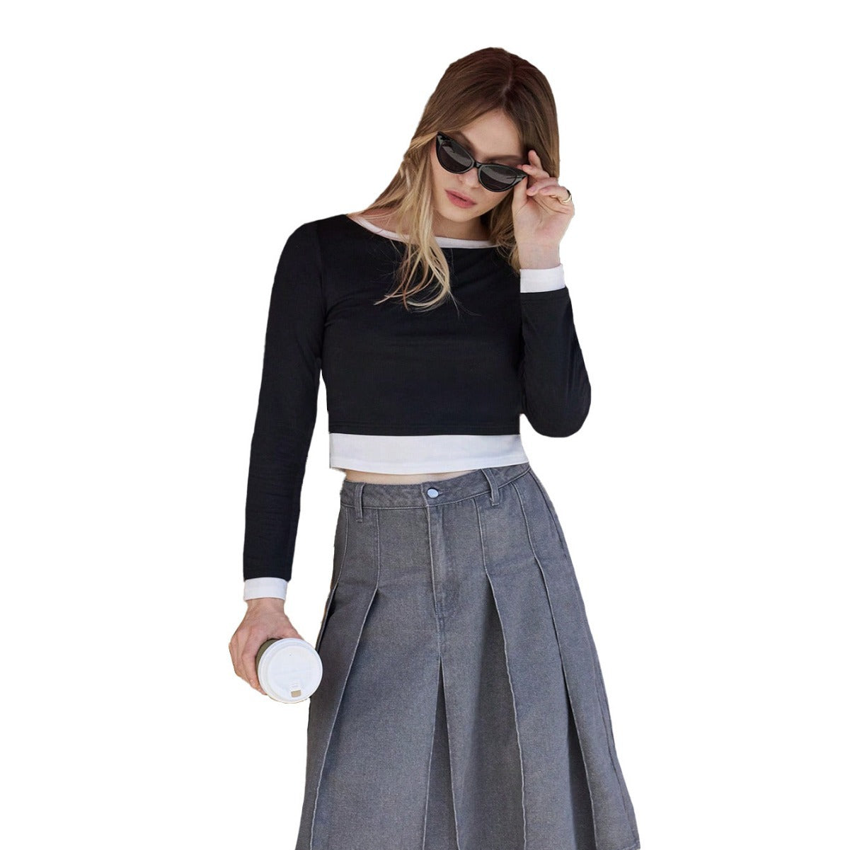 Damen Midi-Rock Hohes Kleid Mit Eleganten Falten Norvielle