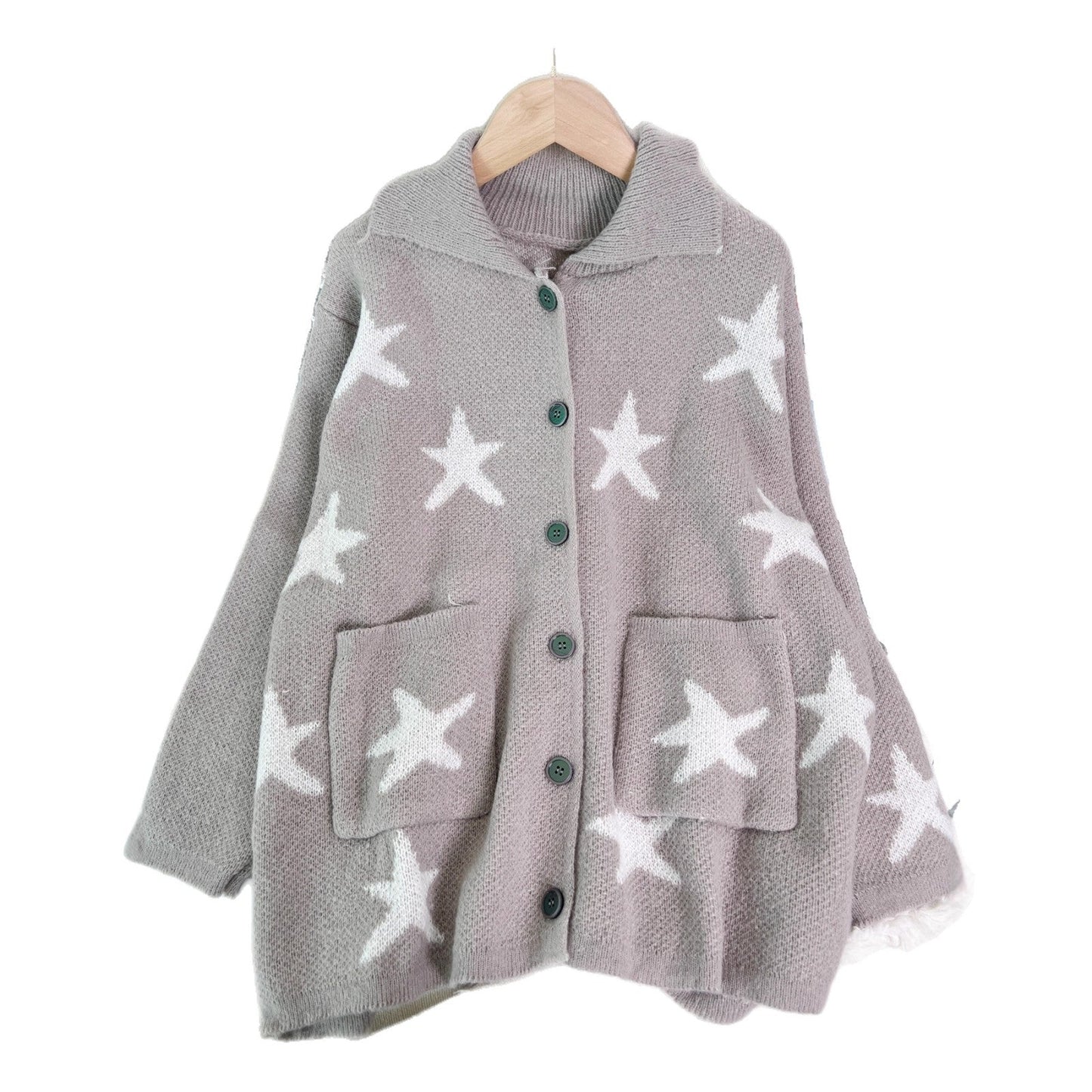 Damen Strickjacke Sternenmotiv Taschen Norvielle