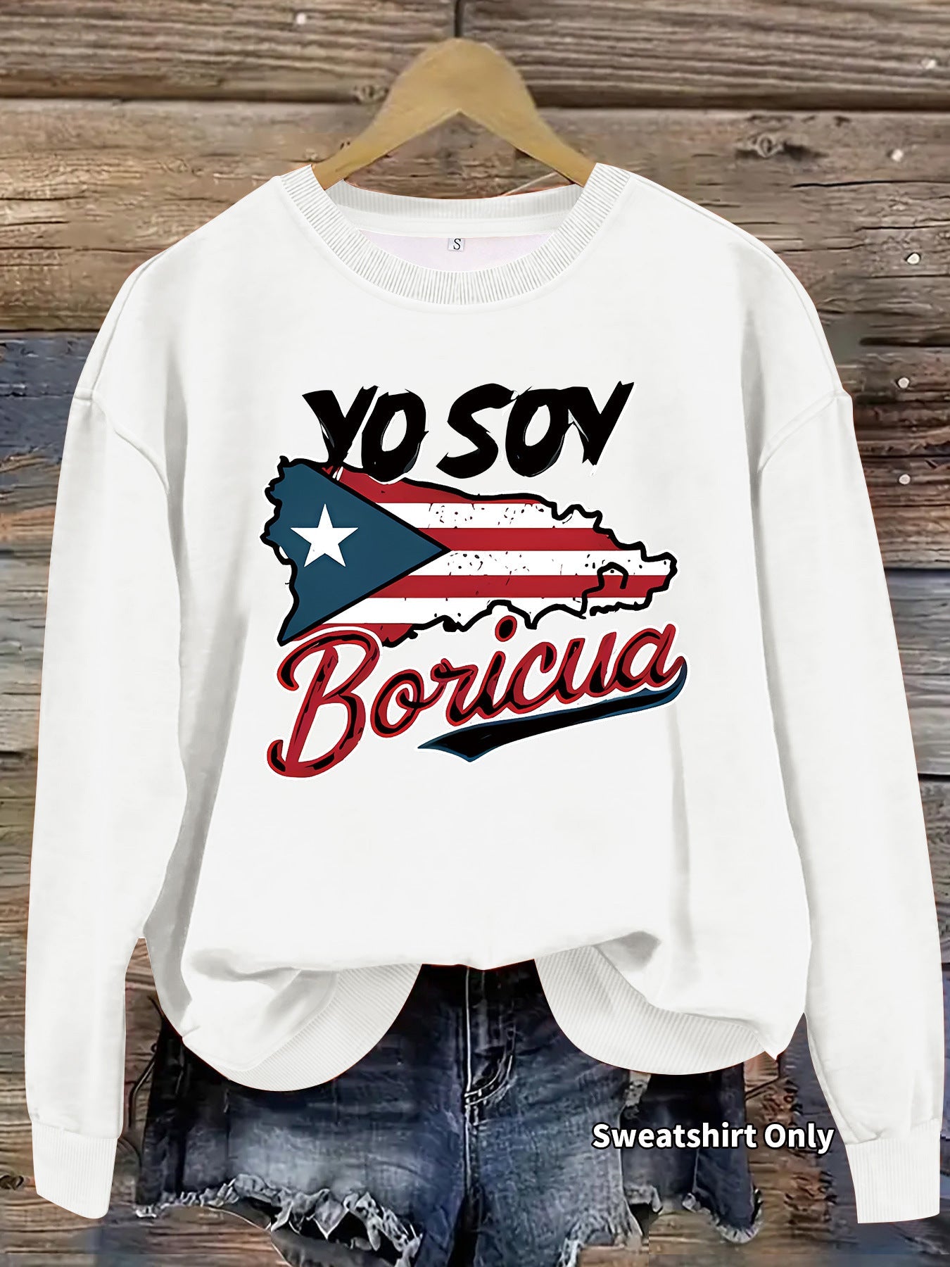 Damen Sweatshirt Puerto Rico Design Baumwolle Lässig Grau