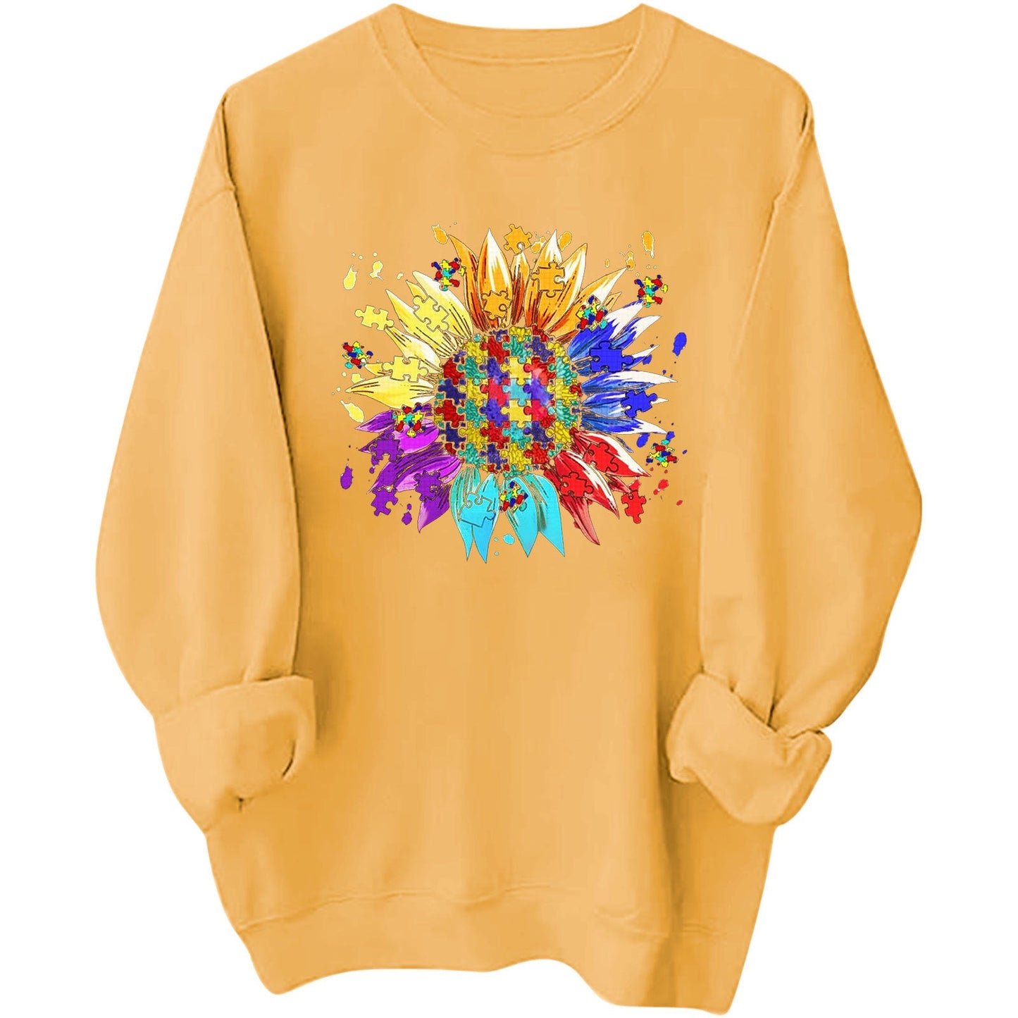 Damen Sweatshirt Puzzle-Blumenmotiv Bequem Norvielle