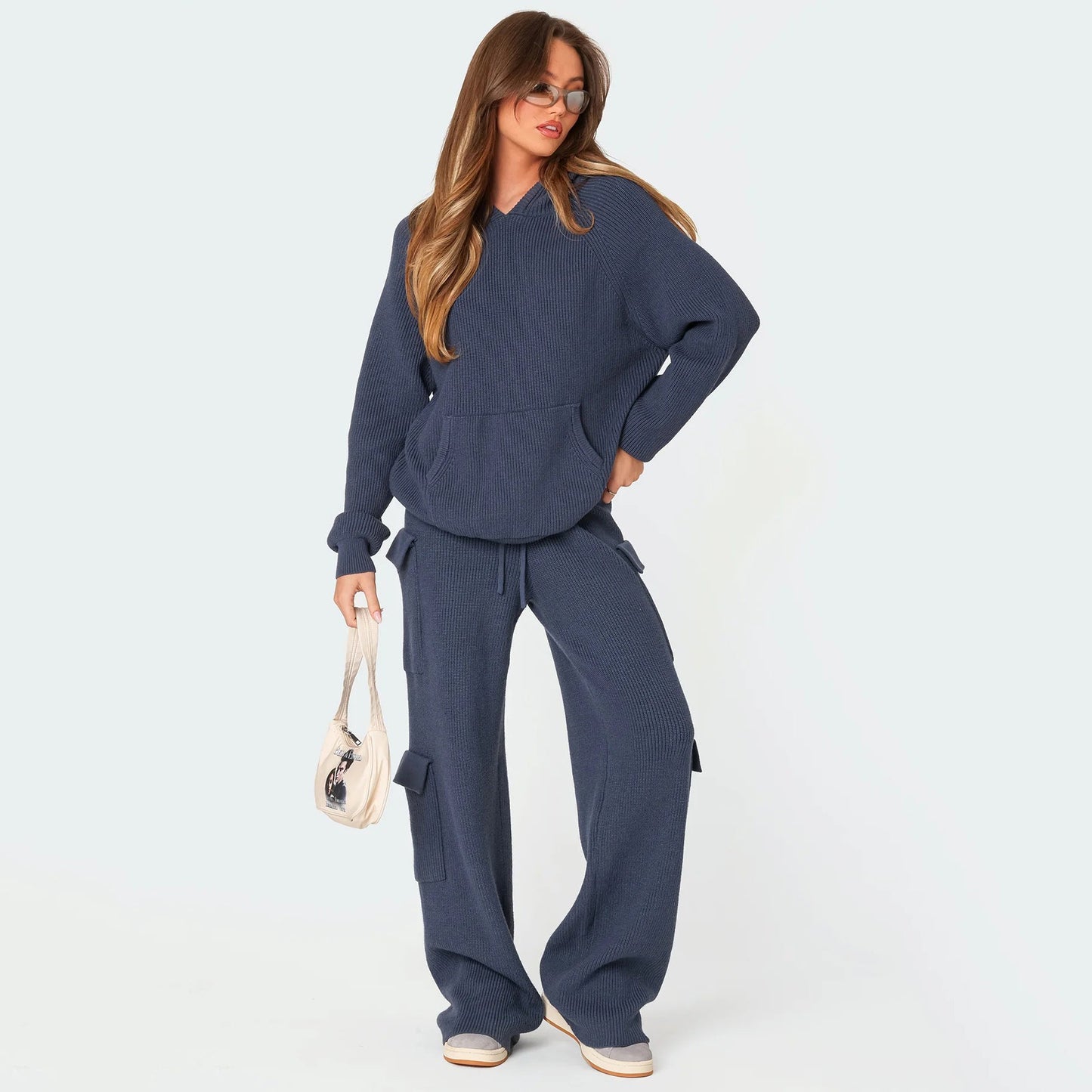 Damen Pullover mit Kapuze Rippstrick Bequem