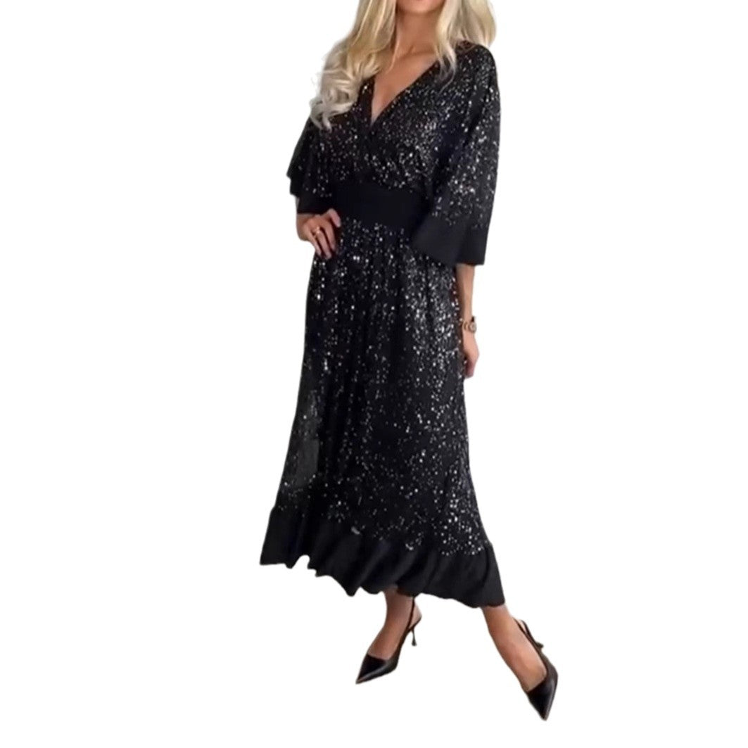 Damen Abendkleid mit Pailletten und Volumenärmeln Norvielle