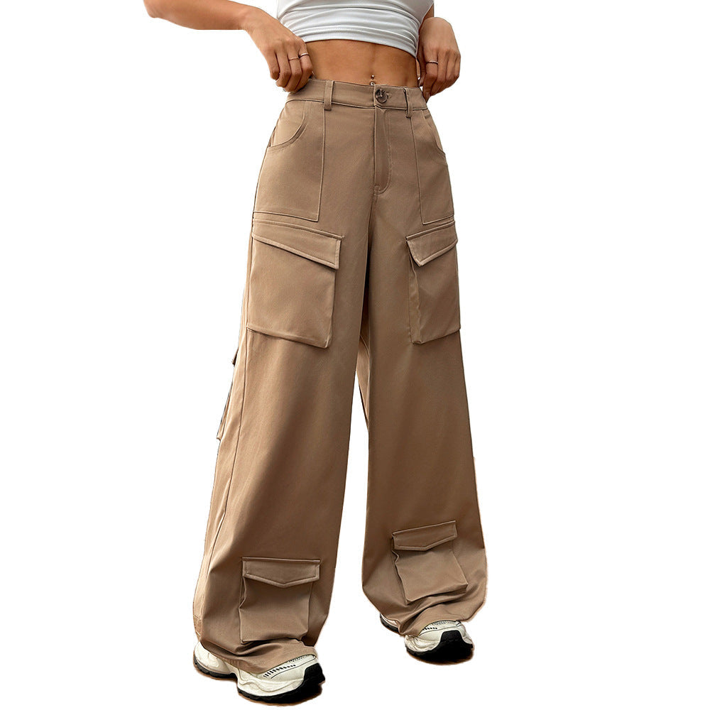 Damen Cargo-Hose Weite Passform Elastischer Bund Beige
