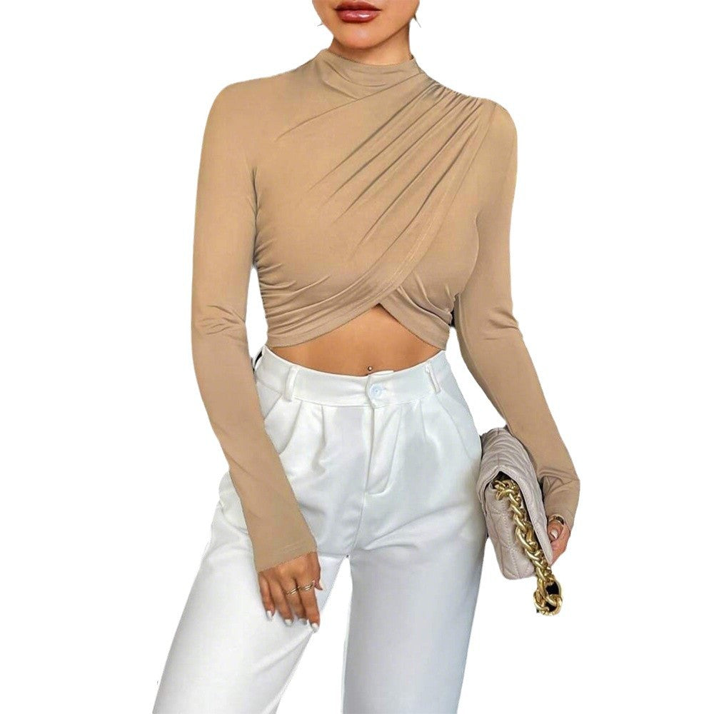 Damen Langarm Crop- Asymmetrisch Stehkragen Norvielle