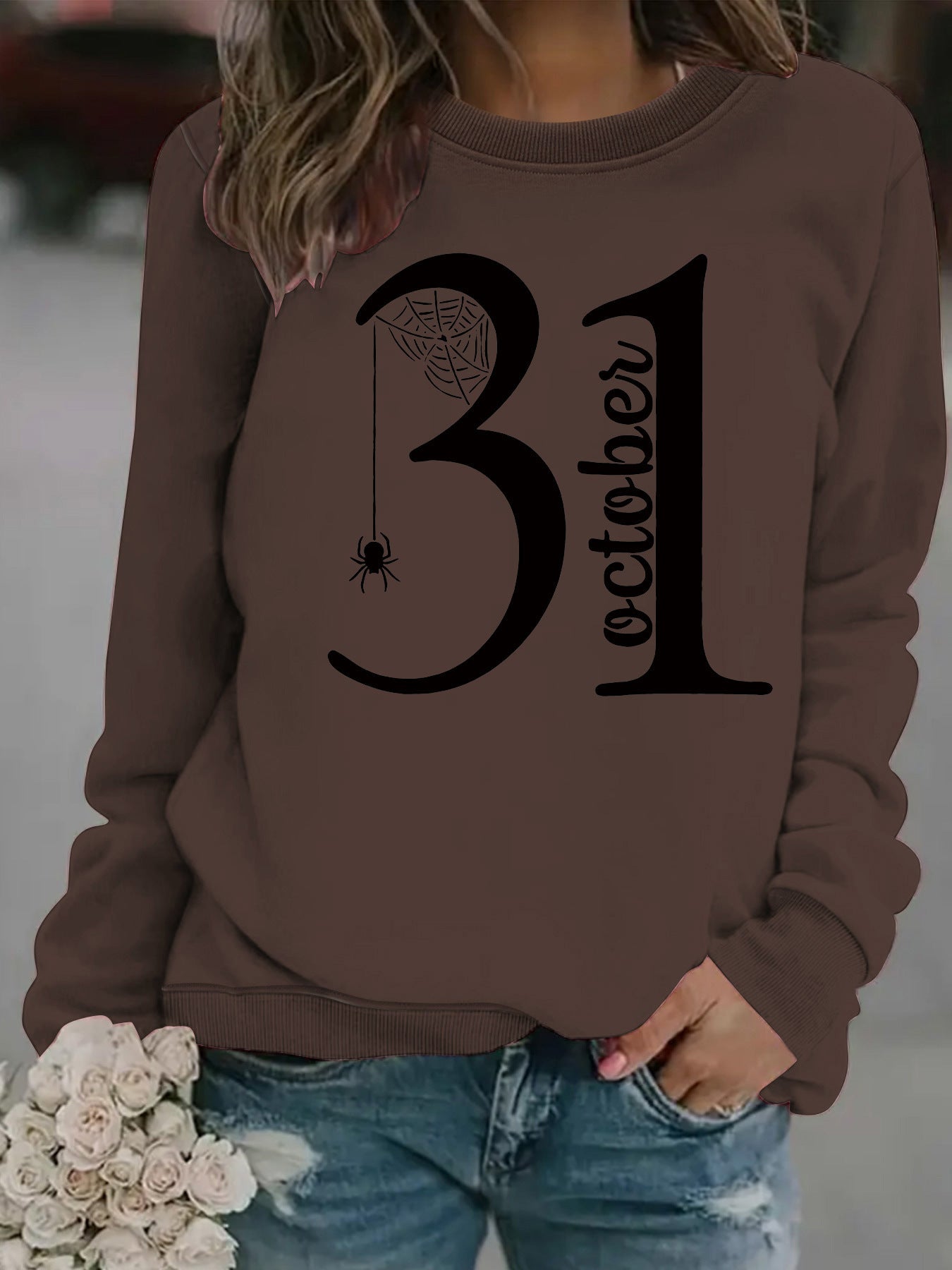 Damen Sweatshirt Halloween-Motiv Bequem Grün