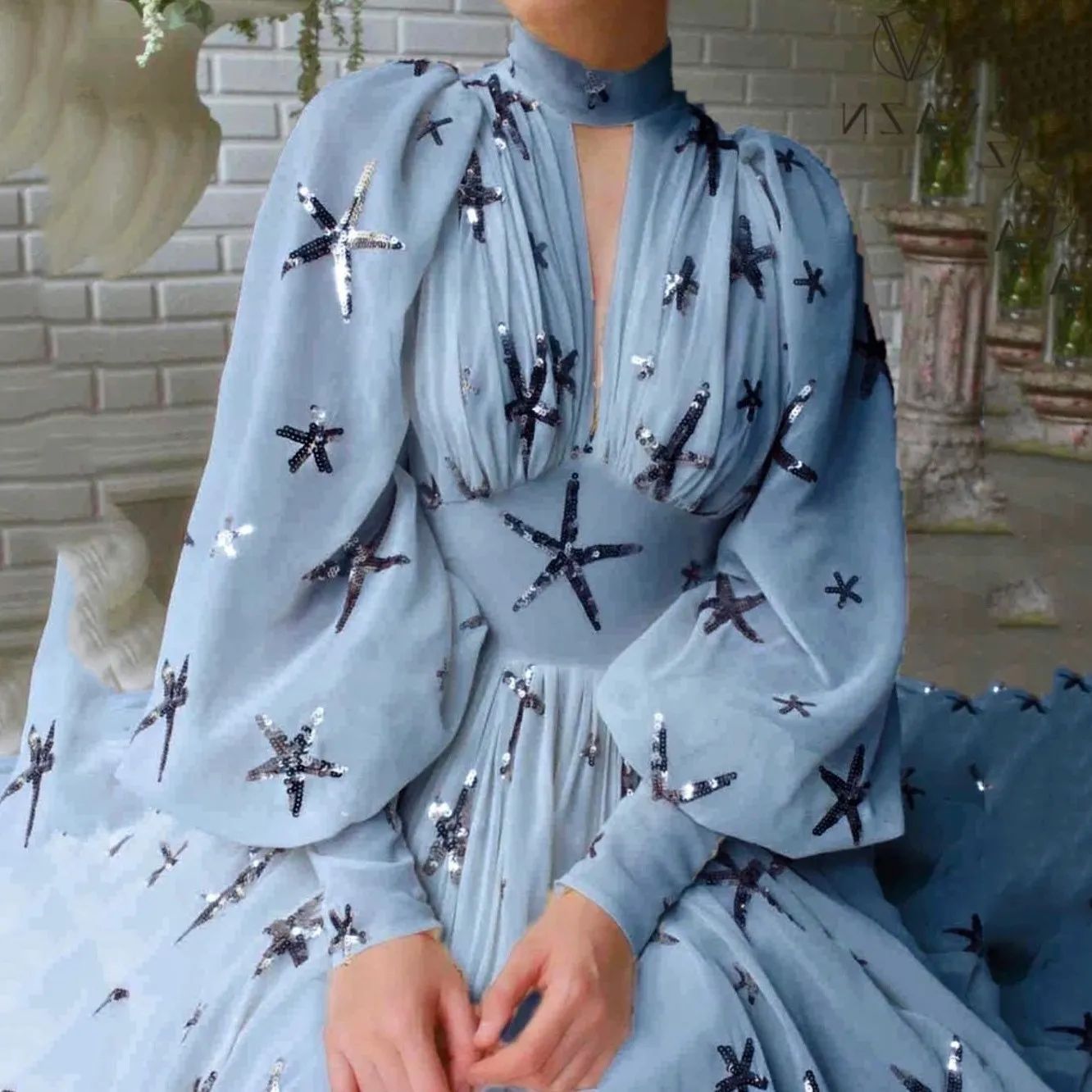 Damen Abendkleid mit Pailletten und Transparenz Norvielle