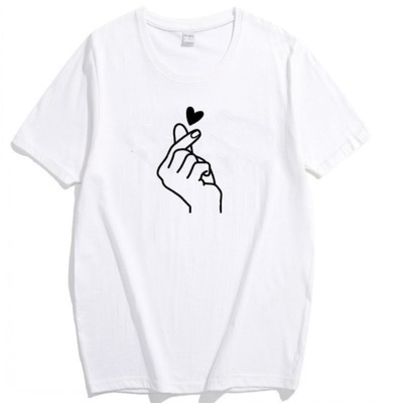 Damen T-Shirt Kreatives Herzmotiv Locker Passform Weiß Norvielle