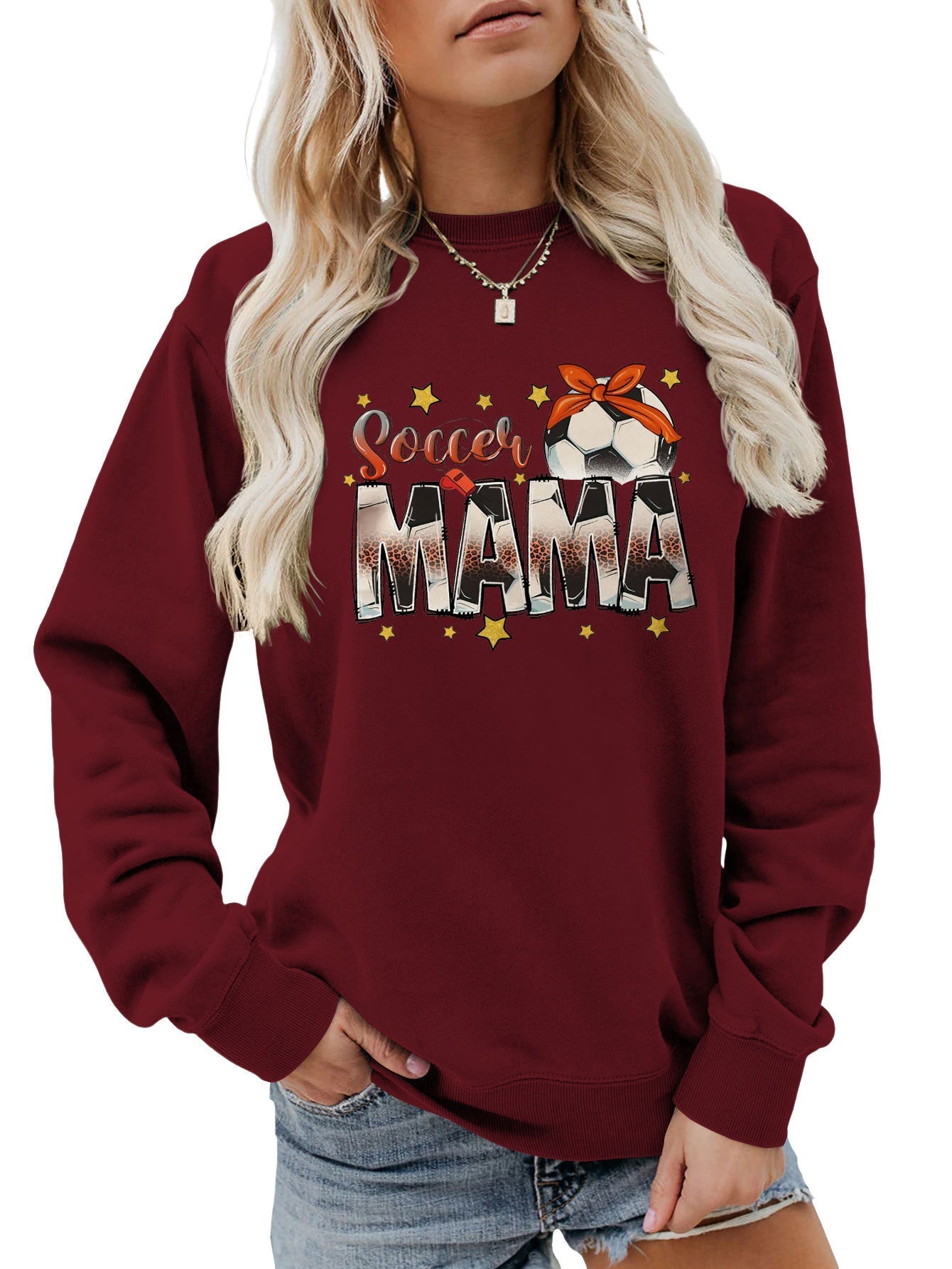 Damen Sweatshirt Soccer Mama Aufdruck Bequem Norvielle