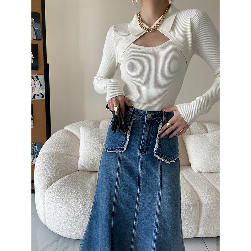 Damen Langarmshirt Raffinierter Ausschnitt Norvielle
