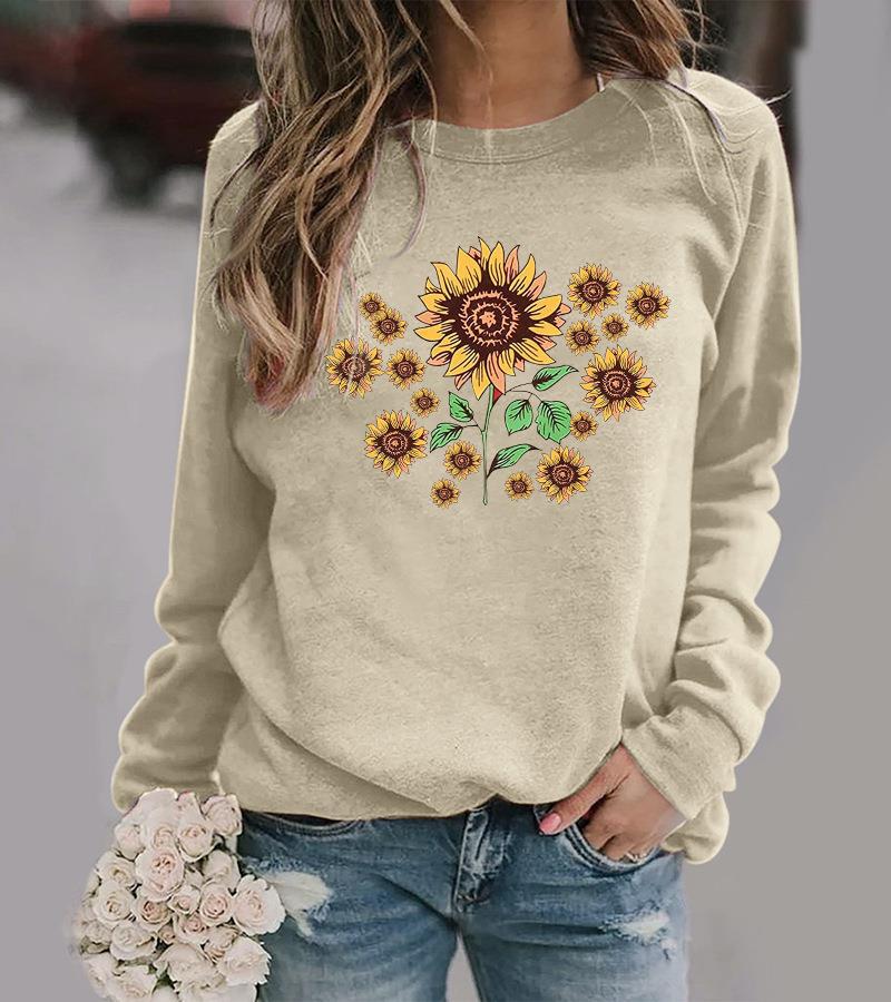 Damen Sweatshirt Florales Sonnenblumenmotiv Bequem Norvielle