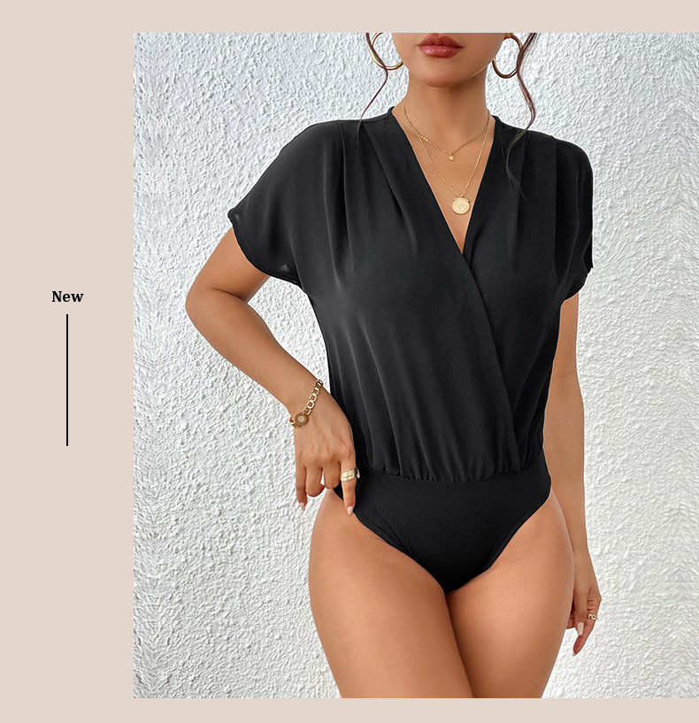 Damen Bodysuit Elastisch V-Ausschnitt
