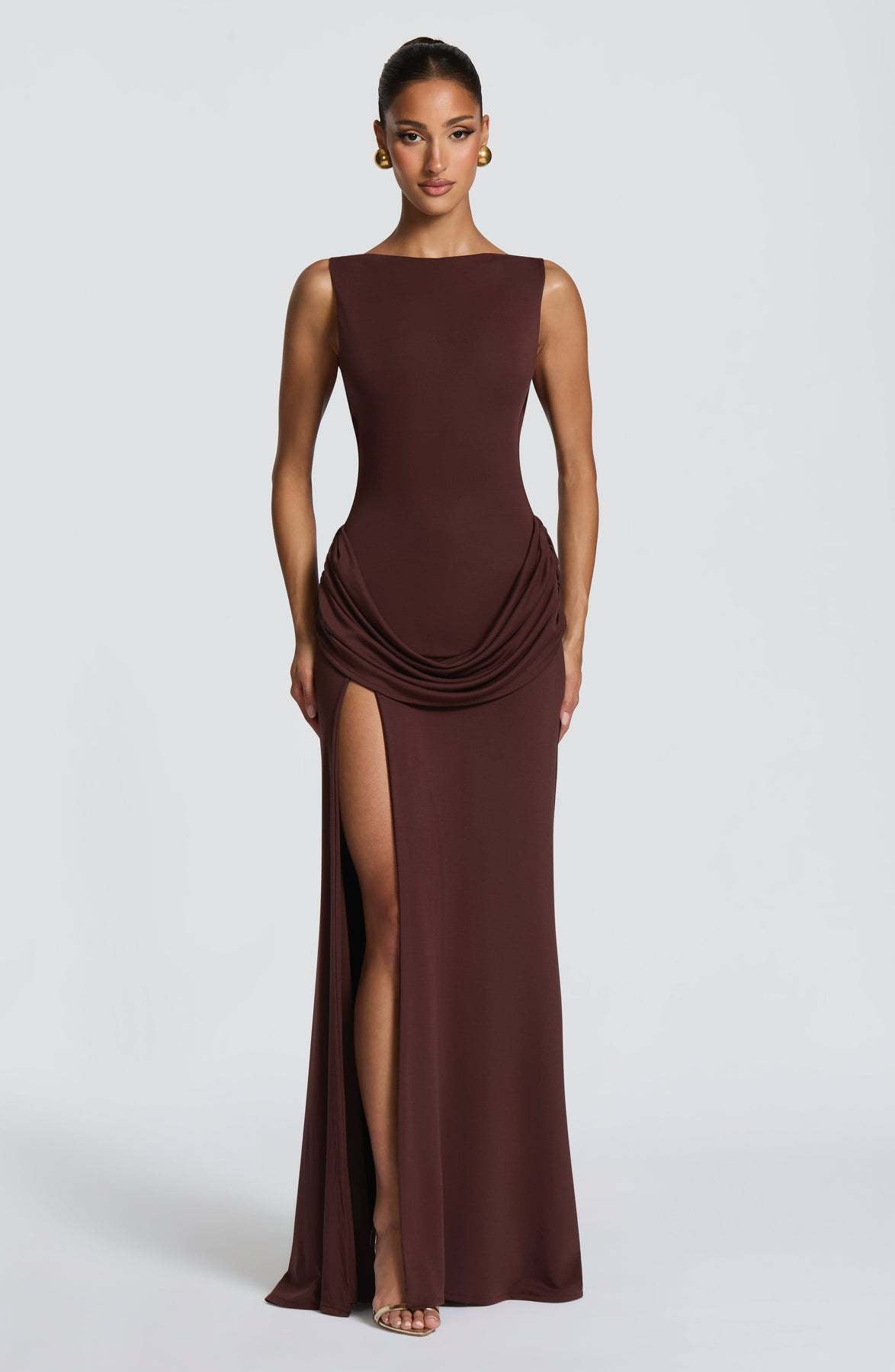 Damen Maxikleid Elegantes Design mit Drapierung und Hochschlitz