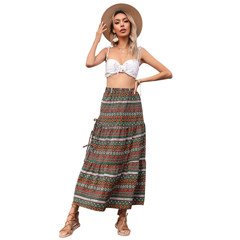 Damen Maxirock Ethnomuster Volant Detail Farbenfroh