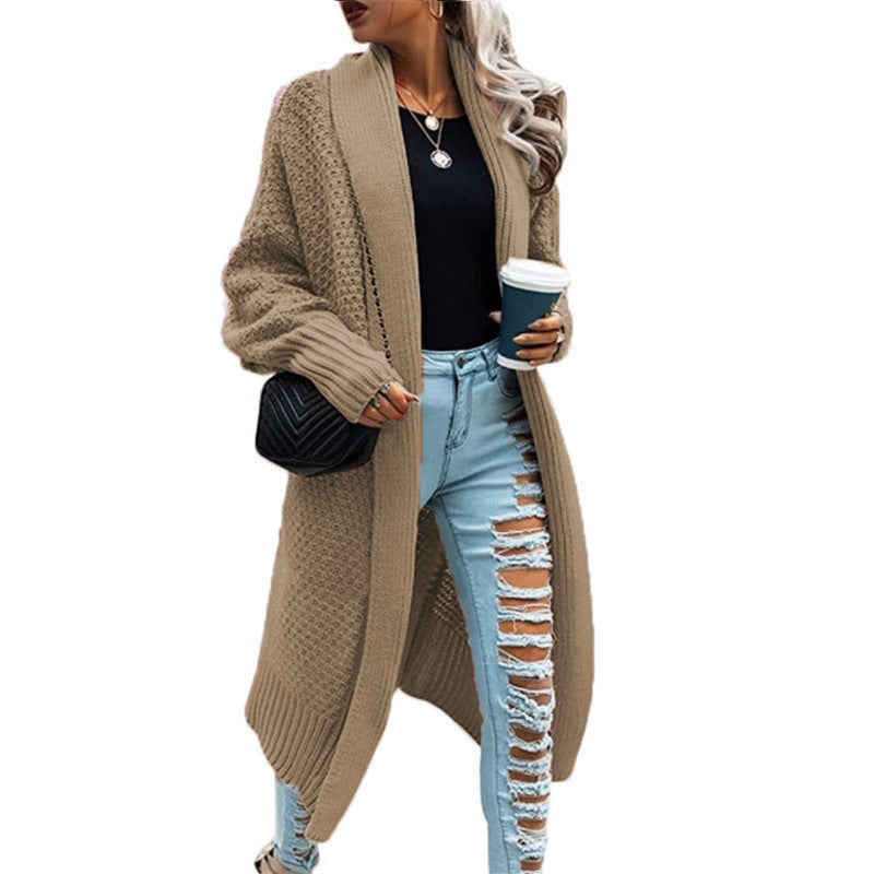 Damen Strickcardigan Grobstrick Elegantes Design Beige Norvielle