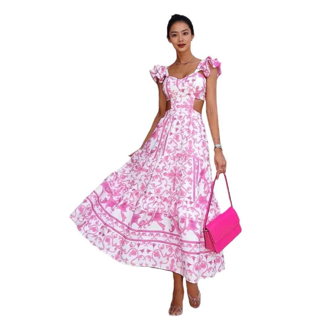Damen Maxikleid Elegantes Cut-out-Design Rüschendetails Norvielle