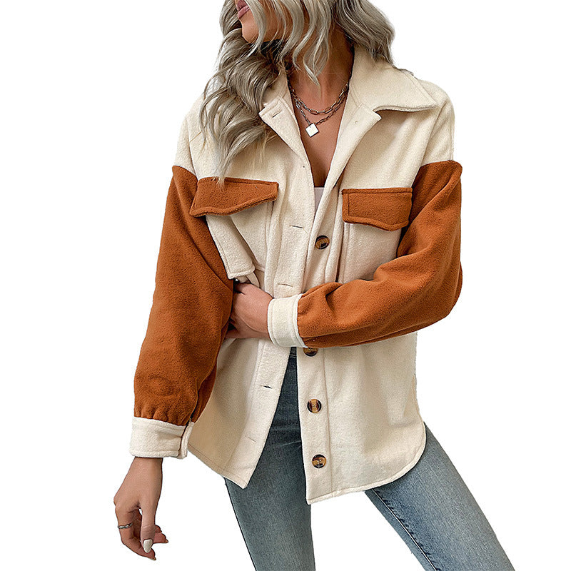 Damen Overshirt mit Taschen Farbkontrast Norvielle