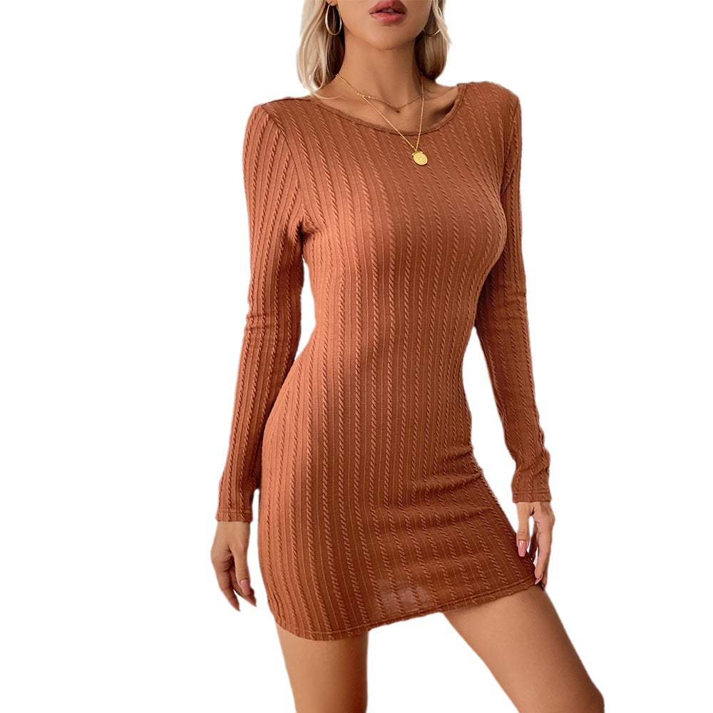 Damen Strickminikleid Langärmlig Rippdesign Beige