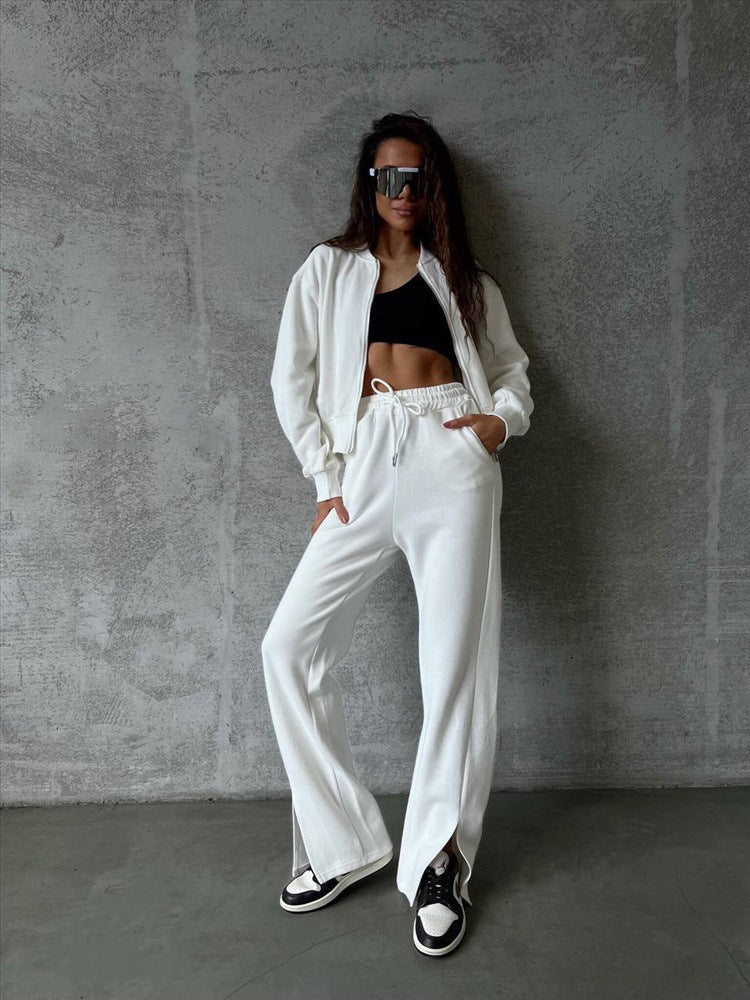 Damen Fleece Jogginganzug Hoher Kragen Eingrifftaschen