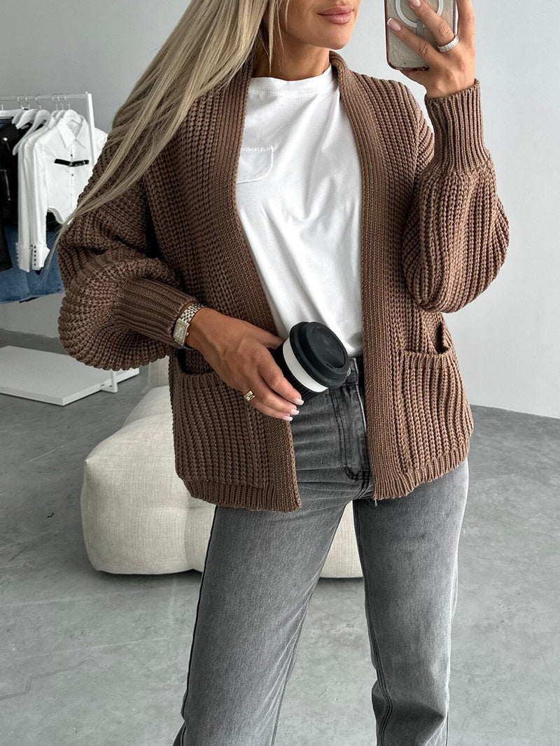 Damen Strickjacke Voluminöse Ärmel Taschen Norvielle