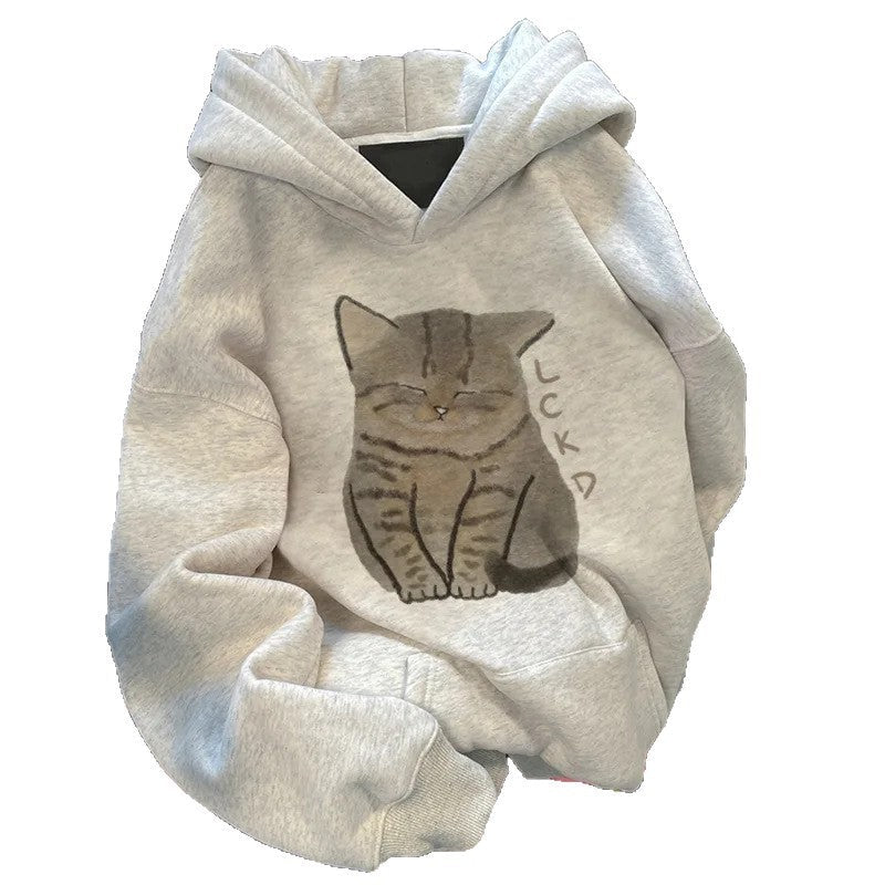 Damen Kapuzenpullover Katzenmotiv Norvielle