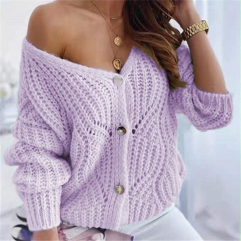 Damen Cardigan Offen Grobstrick Dekorative Knöpfe Beige