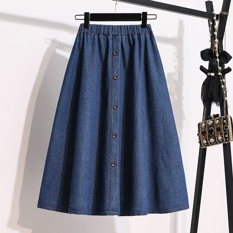 Damen Denim-Rock Lang mit Druckknöpfen