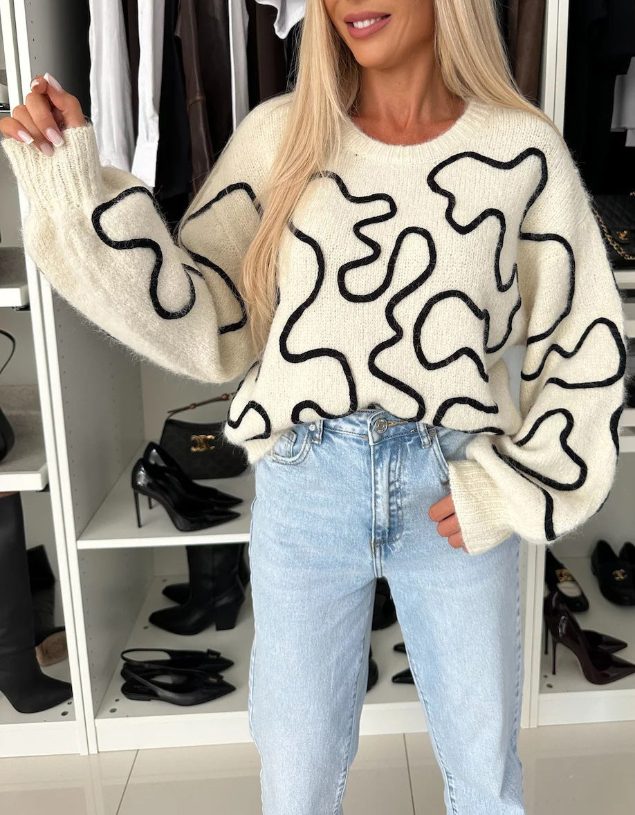 Damen Strickpullover Künstlermuster Norvielle