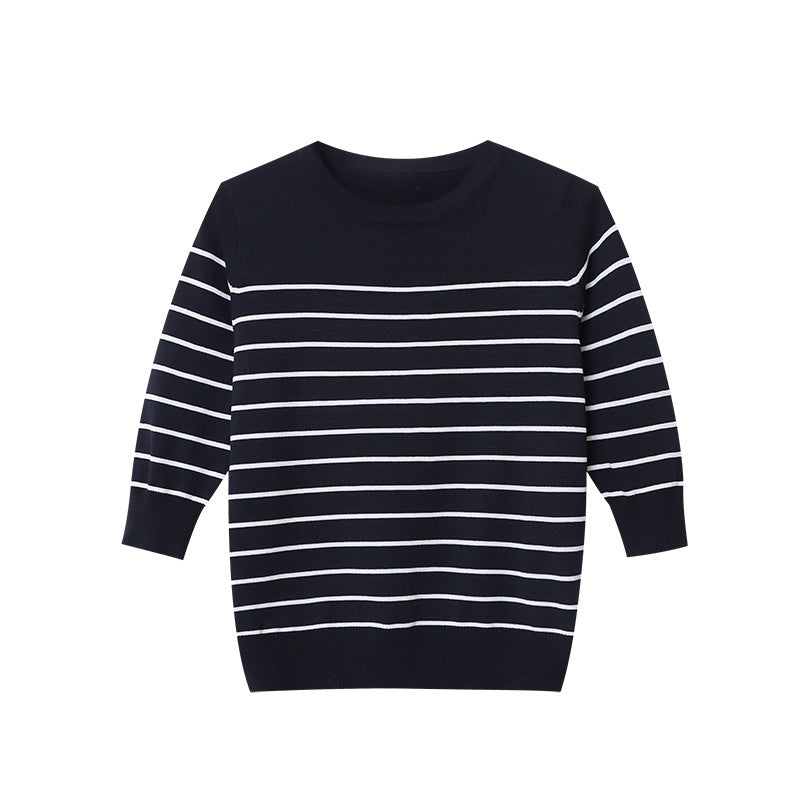 Damen Pullover Gestreift Rundhalsausschnitt Slim Fit