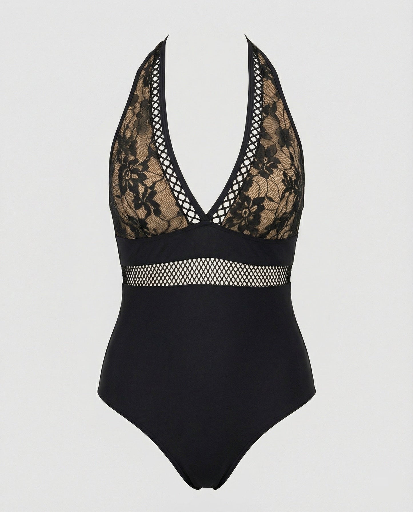 Norvielle Damen Badeanzug Halterneck Spitze