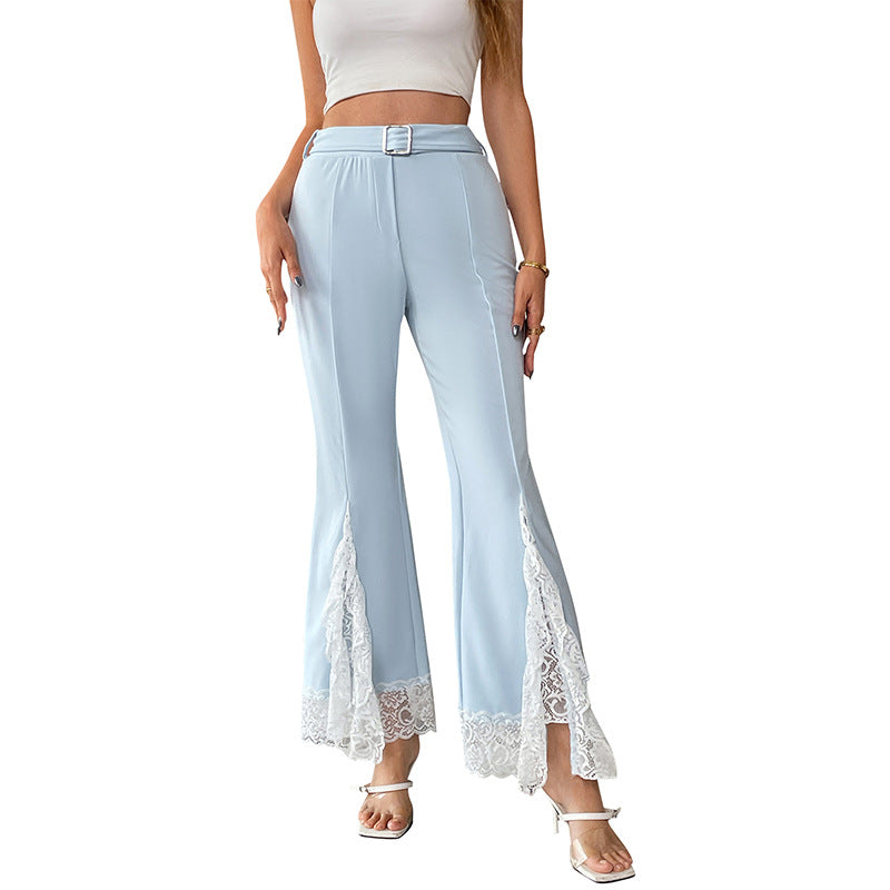 Damen Elegante Schlaghose Spitzenabschlüsse Norvielle